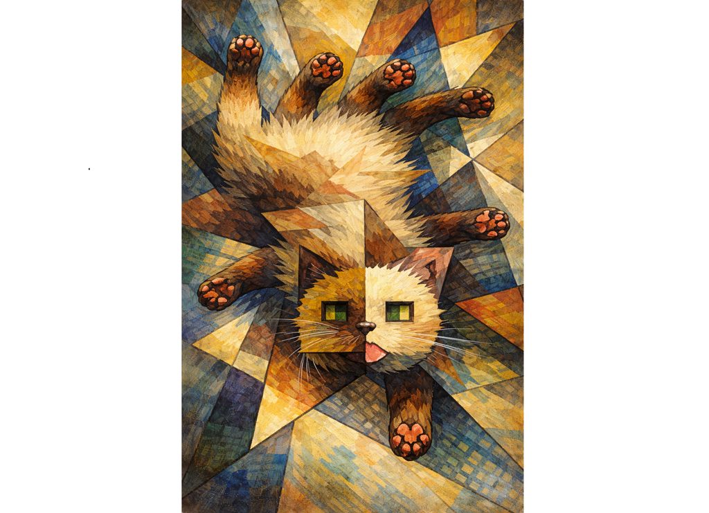 キュビズム風に再構成された抽象的な猫の絵